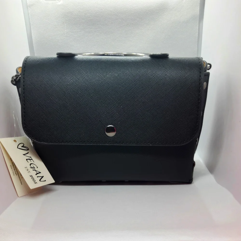 Vegan Black Box Flap Crossbody - Picture 1 of 3